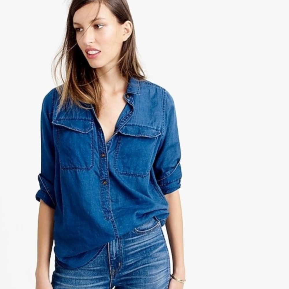 J. Crew Indigo Gauze Popover Top